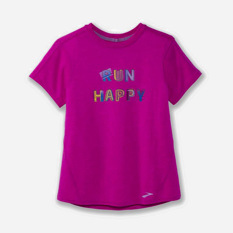 Brooks Distance Graphic NZ - Women's Short Sleeve Running Shirt - Heather Magenta/Run Happy (49130-D